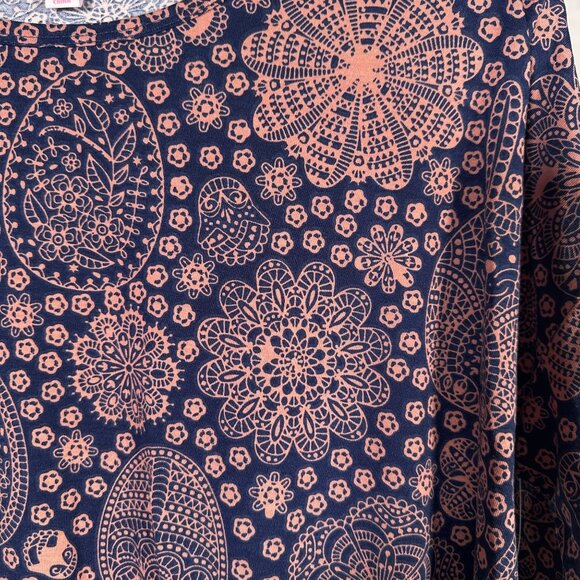 LuLaRoe IRMA Easter Egg Paisley Floral Navy Coral Hi-Low Tunic Top Shirt SMALL S - Picture 4 of 6